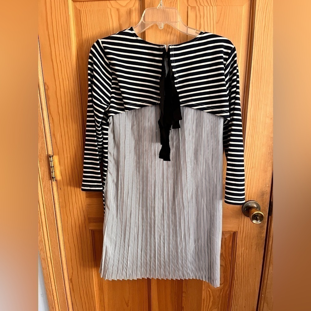 English Factory Nautical Striped Pleated Tie Back Dress Small Navy White Preppy
